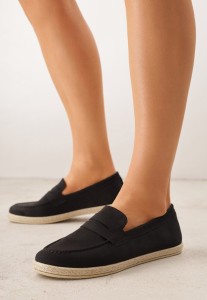 Czarne Mokasyny z Plecionką w Stylu Boho Galenatea