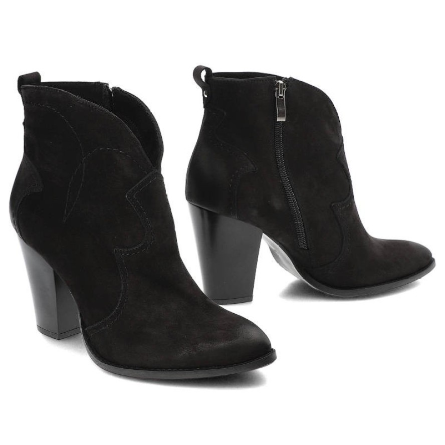 Czarne Kowbojki Clasicco Eleganckie Skórzane Botki Na Obcasie