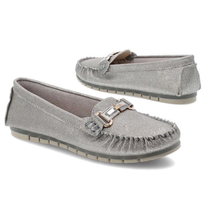 Srebrne Mokasyny S.Barski Wsuwane Obuwie Damskie