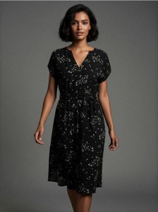 Wiskozowa sukienka midi w kwiaty - czarny