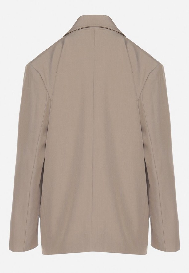 Beżowa Dwurzędowa Marynarka z Usztywnioną Linią Ramion Sonarilla