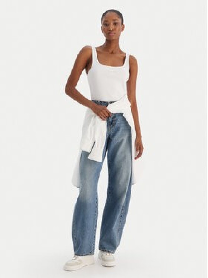 Calvin Klein Jeans Top Monologo Scoop Nk Rib LV047A804G Biały Slim Fit