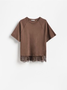 T-shirt z bawełny merceryzowanej - ciemnobrązowy
