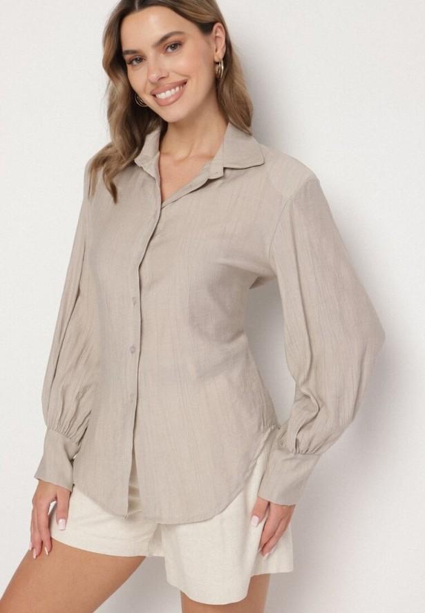 Ciemnobeżowa Koszula z Usztywnionymi Ramionami Ozdobiona Sznurkiem Meroriela