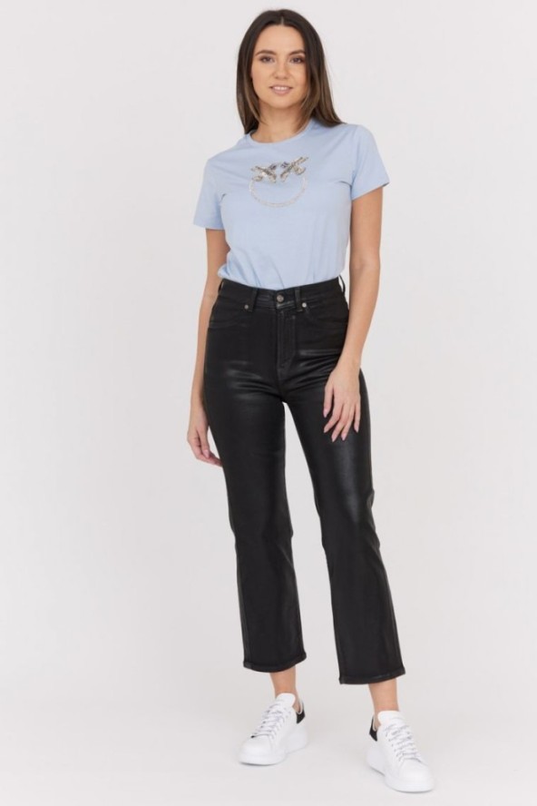 7 FOR ALL MANKIND Czarne błyszczące spodnie damskie Logan Stovepipe Supshicoa, Rozmiar 30