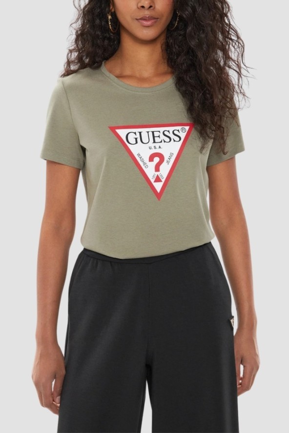 GUESS Zielony t-shirt damski Original Tee, Rozmiar XL