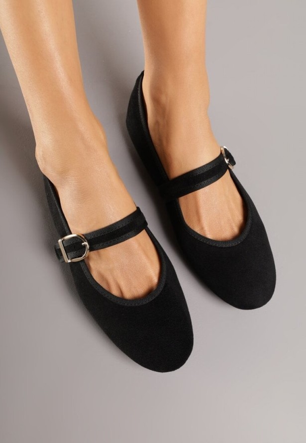 Czarne Balerinki w Stylu Mary Jane Urifiel