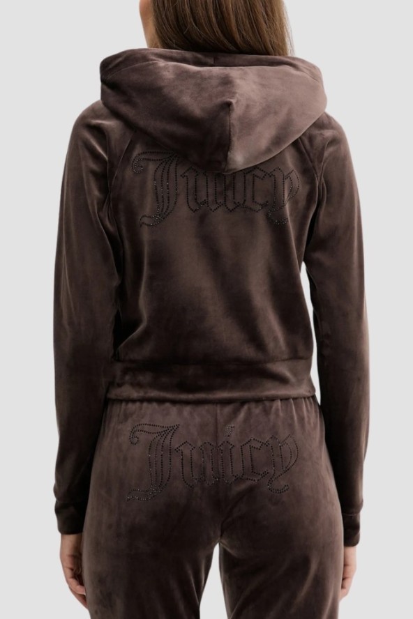 JUICY COUTURE Czekoladowa bluza damska Madison Outline Hoodie, Rozmiar S
