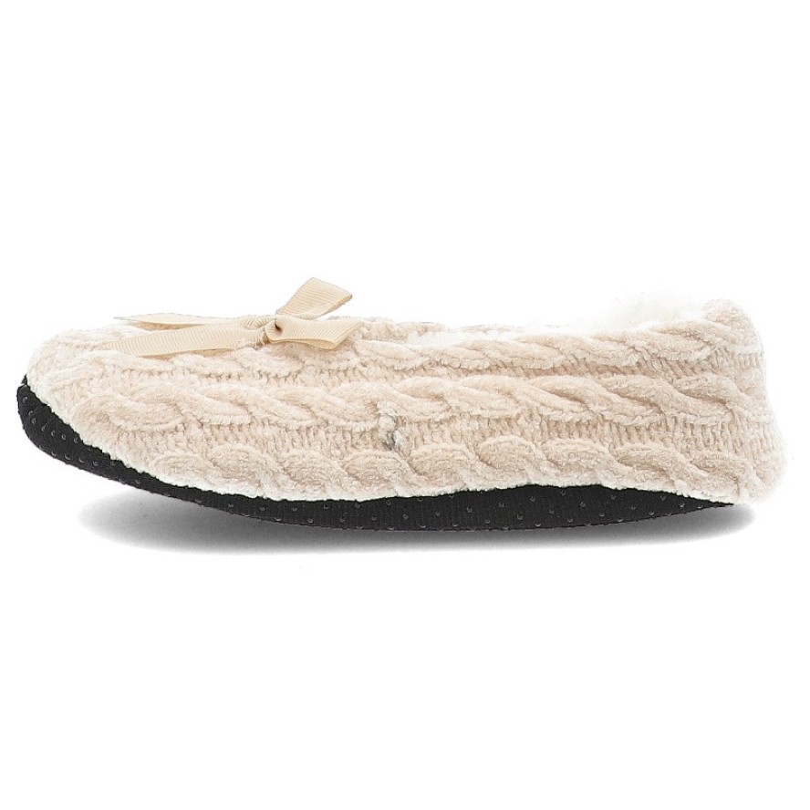 Bambosze damskie Moraj, pantofle ocieplane futerkiem z kokardą i antypoślizgową podeszwą, beżowe, CDC800-023