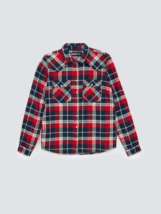 Koszula damska flanelowa z kratę czerwono-granatowa Hiri 603