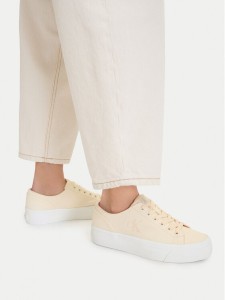 Calvin Klein Sneakersy Vulc Flatform Low Canvas Mg YW0YW01763 Écru
