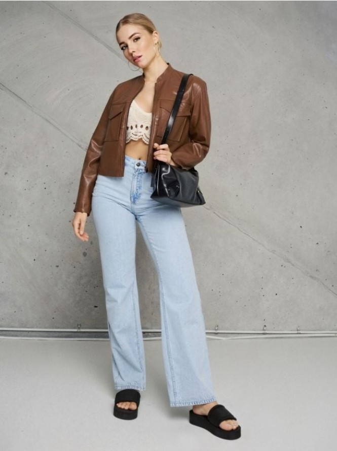 Torebka baguette na ramię z imitacji skóry - czarny