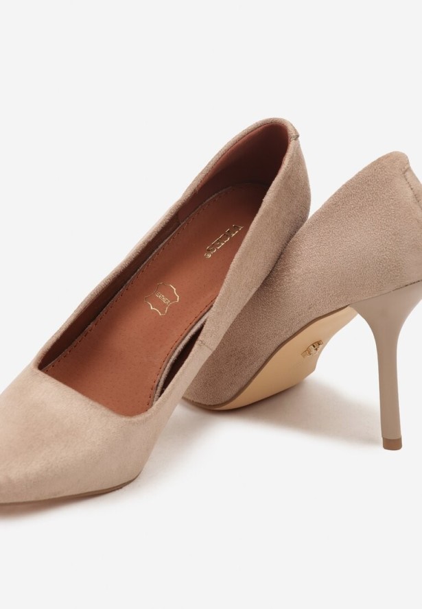 Ciemnobeżowe Szpilki Vices w Klasycznym Stylu ze Skórzaną Wkładką Verile