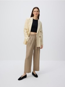 Wiskozowe spodnie z wiązaniem - beżowy