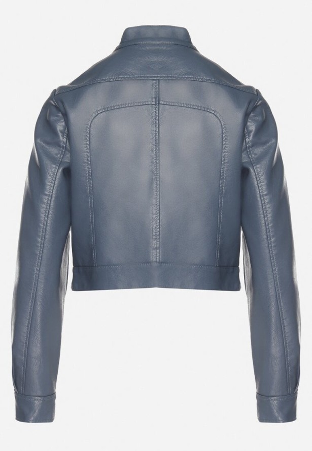 Granatowa Kurtka Ramoneska w Motocyklowym Stylu z Klamerką Terlia