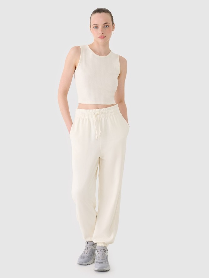 4F Crop top dzianinowy damski - biały XL