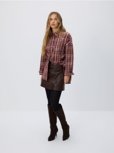 Spódnico-szorty z imitacji skóry - ciemnobrązowy