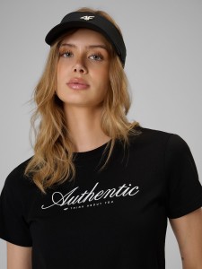 4F T-shirt regular z nadrukiem damski - czarny XL