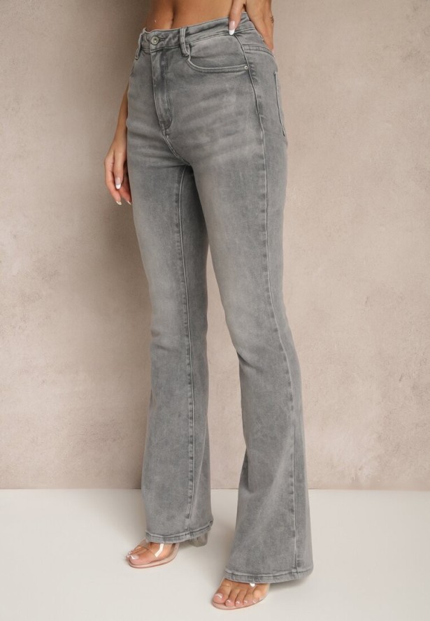 Szare Jeansy High Waist o Kroju Flare Talasena