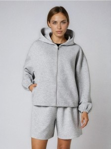 Bluza oversize soft touch z domieszką wiskozy - szary