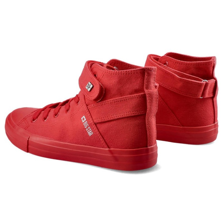 Trampki damskie Big Star, materiałowa sznurowana cholewka na klasycznym płaskim gumowym spodzie, czerwone, FF274580