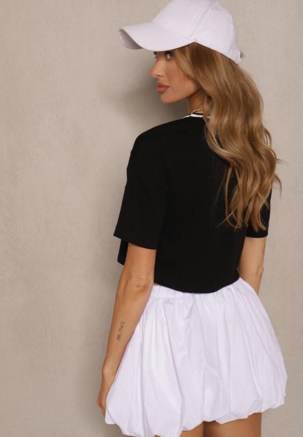 Czarny T-shirt z Bawełny Ozdobiony Napisem Lireline