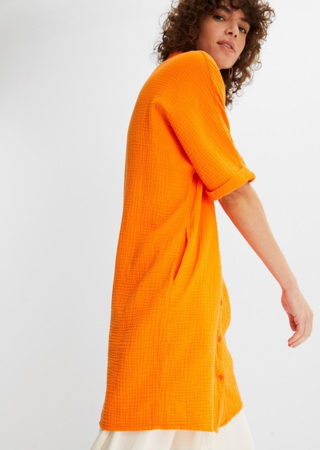 Długa bluzka muślinowa oversize z bawełny