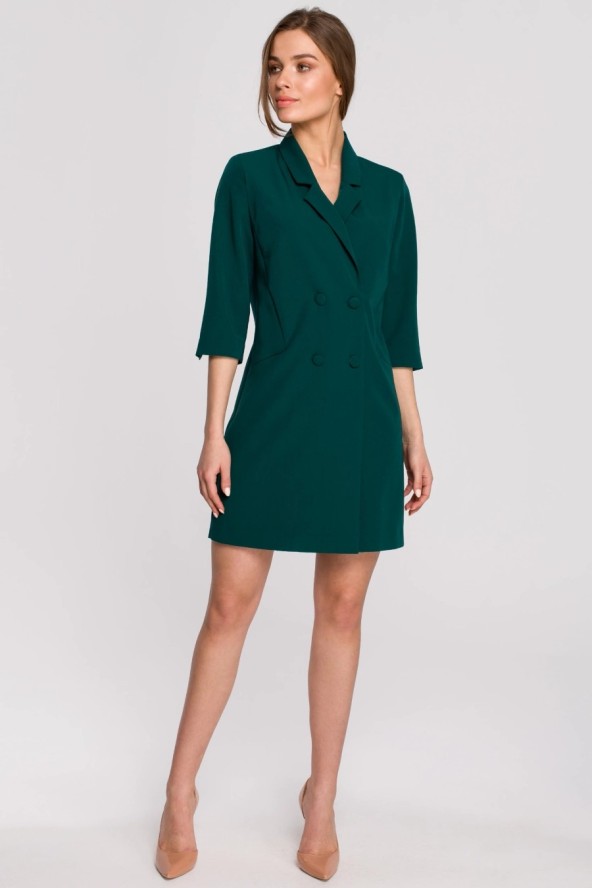 Elegancka sukienka marynarkowa z paskiem zielona