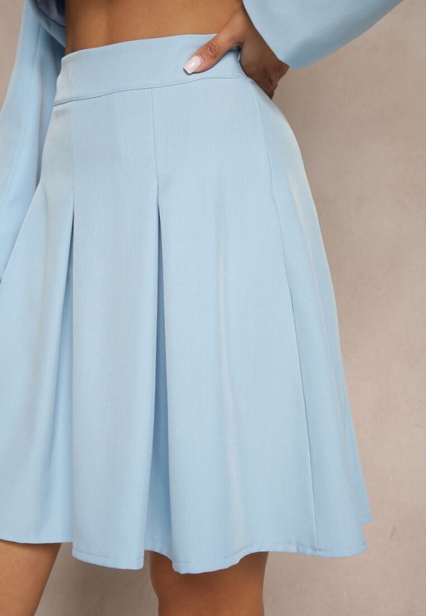 Niebieska Plisowana Spódnica High Waist o Rozkloszowanym Kroju Redilsa
