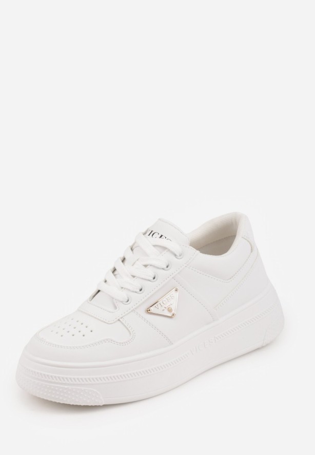 Białe Sneakersy VICES na Grubej Podeszwie z Trójkątną Aplikacją Meanata