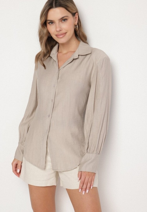 Ciemnobeżowa Koszula z Usztywnionymi Ramionami Ozdobiona Sznurkiem Meroriela