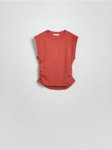 T-shirt z ozdobnym marszczeniem - miedziany