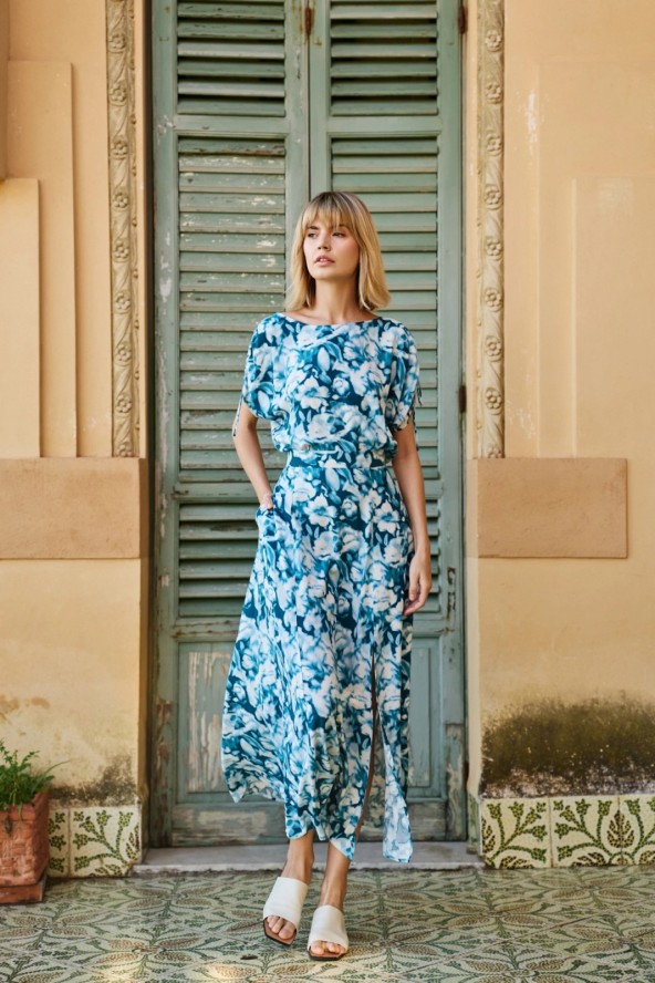 Wzorzysta spódnica z wiskozy zielona