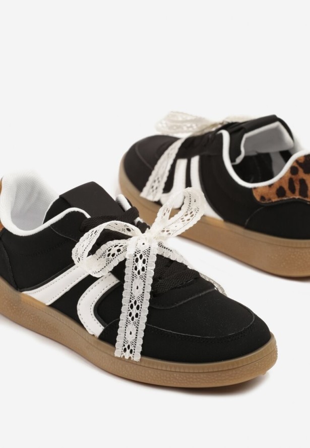 Czarne Sneakersy Typu Kultowe Tenisówki z Ozdobną Odpinaną Kokardą Korilinda