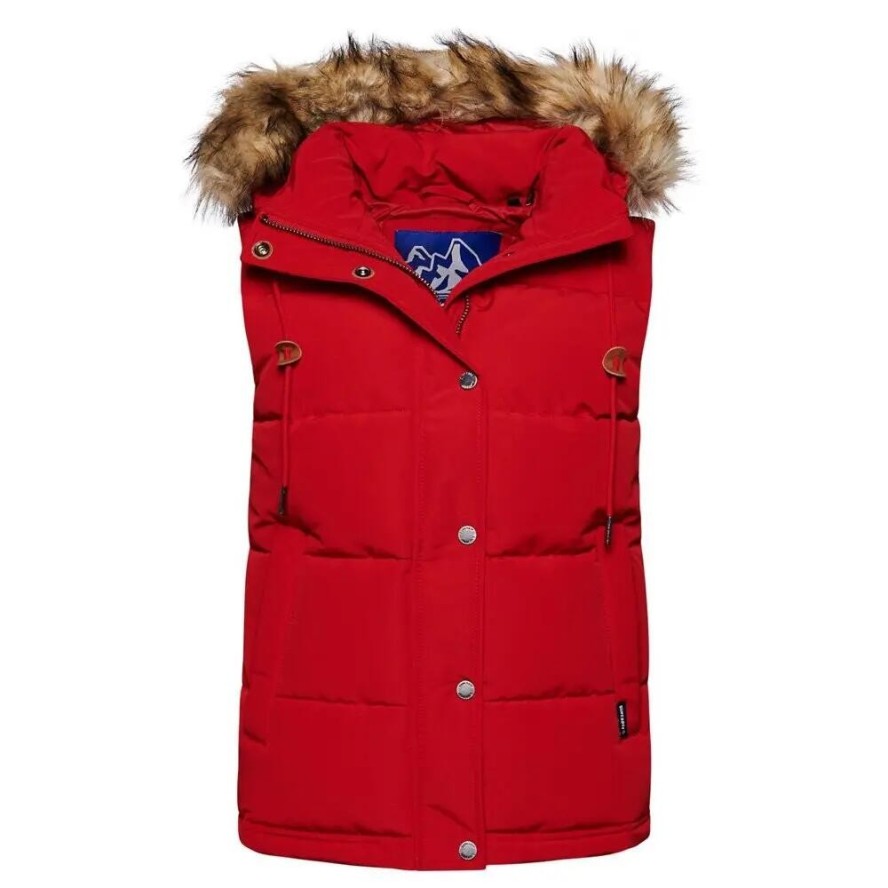 Damska kurtka puchowa bez rękawów ze sztucznego futra Superdry Everest