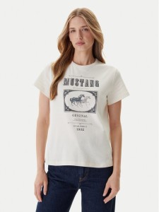 Mustang T-Shirt Rosewood 1016758 Écru Regular Fit
