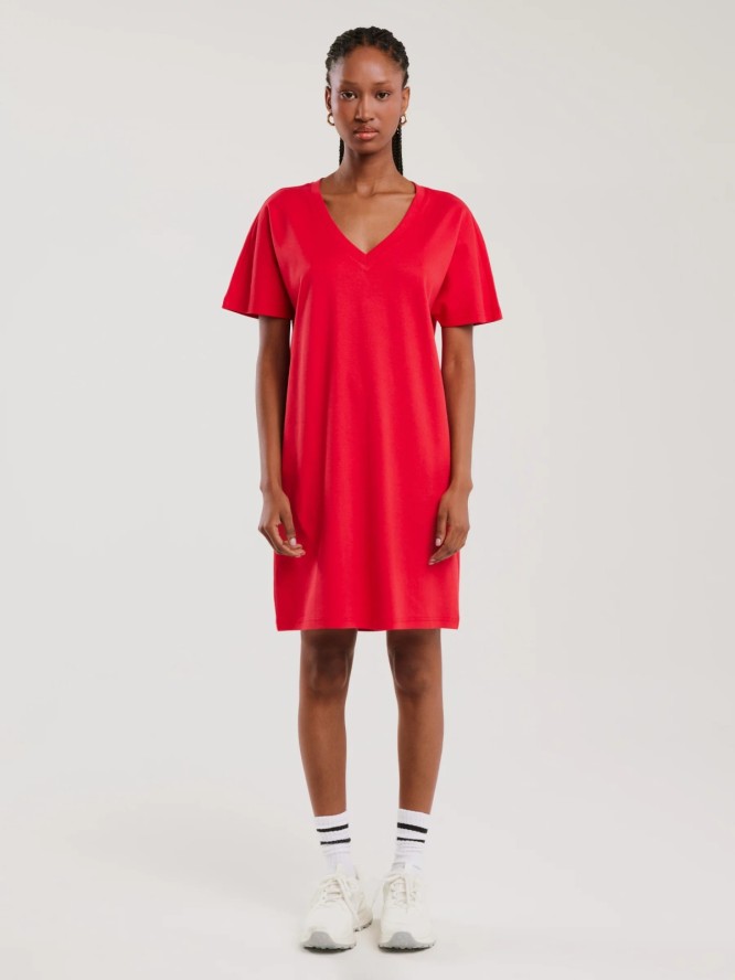 Sukienka damska bawełniana z krótkim rękawem czerwona Zorkaya 603