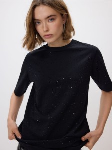 T-shirt ze strasem - czarny