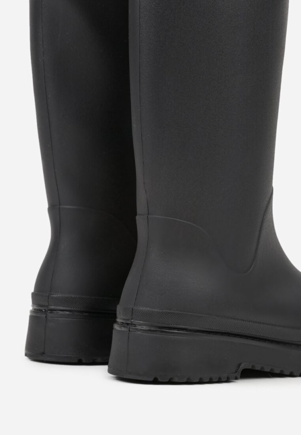 Czarne Kalosze ze Ściąganą Cholewką i Napisem Oveslia