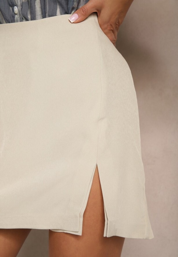 Beżowe Spódnico-Szorty z Wiskozą High Waist Lisaliena