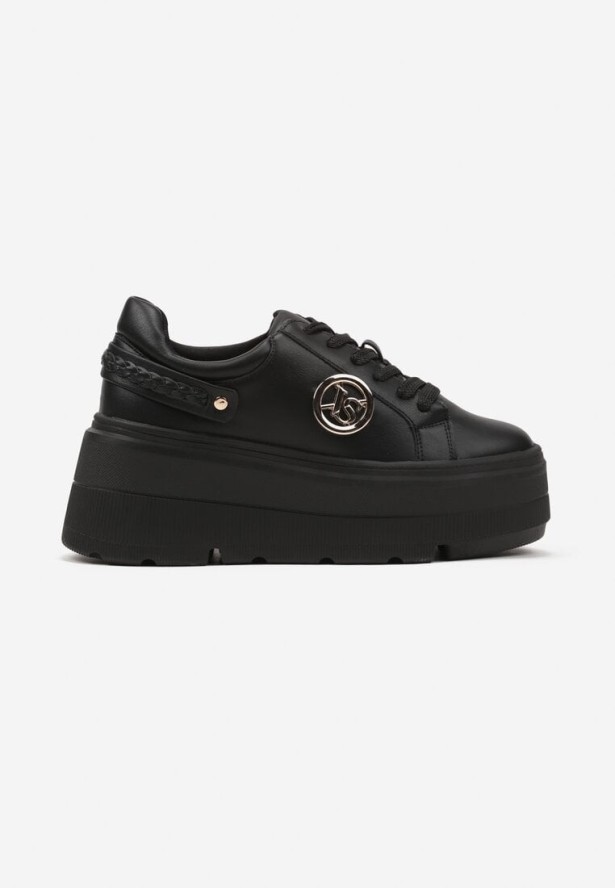 Czarne Sneakersy Vices na Grubej Podeszwie z Metaliczną Ozdobą Tatorelis