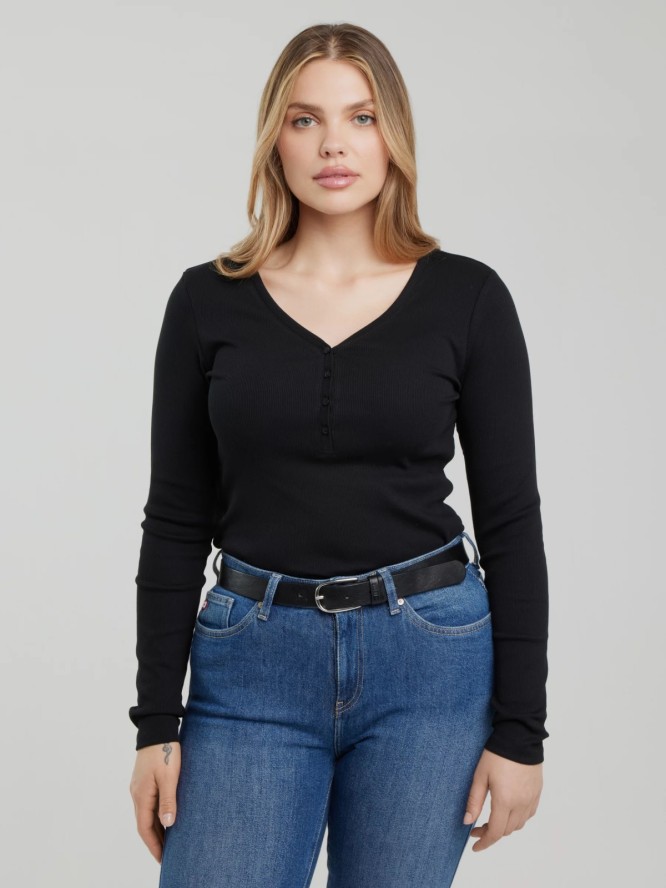 Bluzka damska z prążkowanej dzianiny czarna Nathalie 906