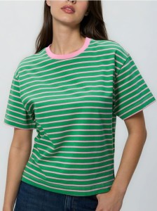 Bawełniany t-shirt w paski - zielony