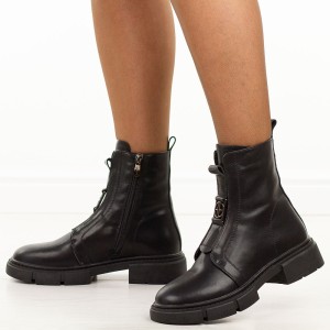 Czarne skórzane botki damskie na traperze Filippo Dbt6524/25