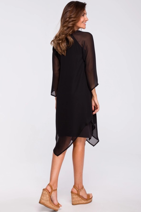 Sukienka wieczorowa oversize szyfonowa asymetryczna boho czarna