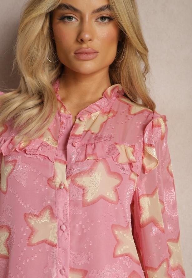 Różowa Koszula Ozdobiona Falbankami i Wzorem w Gwiazdki Limixa
