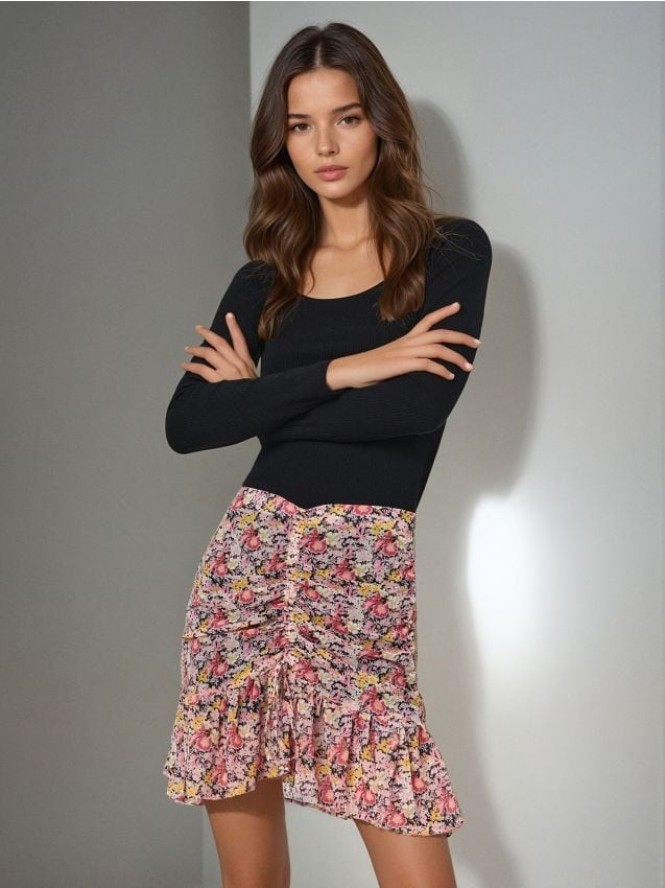 Spódnica mini w kwiaty - wielobarwny