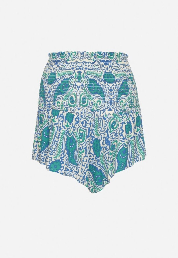 Zielone Szorty z Bawełny z Wysokim Stanem i Gumkami w Talii we Wzór Paisley Jenanellis