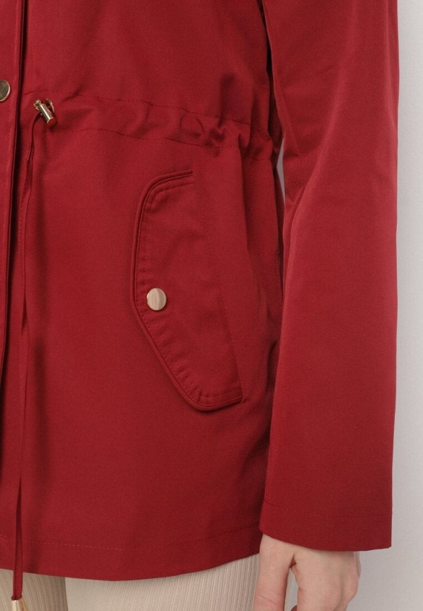 Bordowa Kurtka Parka z Odpinanym Kapturem i Ozdobnymi Suwakami Velotia