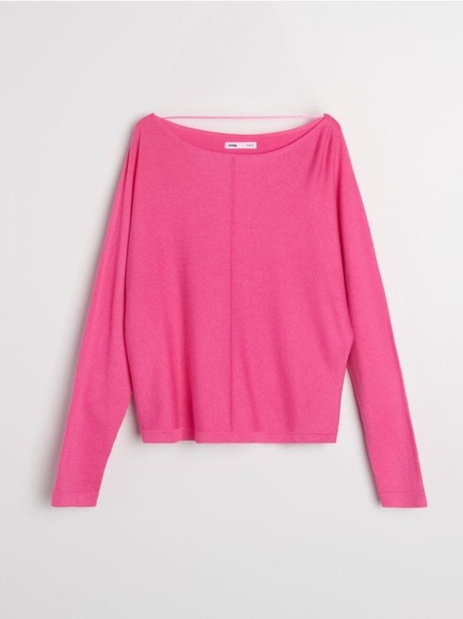 Sweter basic z ozdobnym przeszyciem z wiskozą - różowy